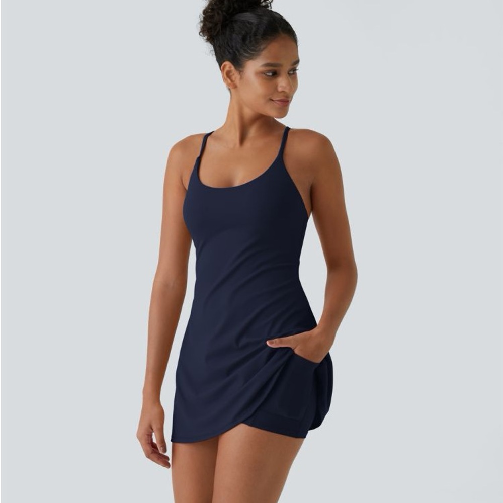 HALARA Blue Midi Dress with Elegant Design